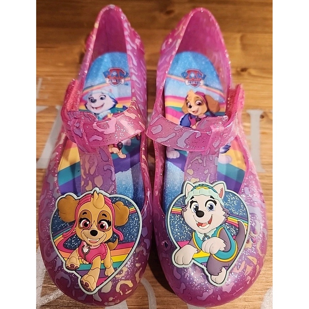 Girls Paw Patrol Pink Jelly Shoes Flat Sandals Size 12 Hook & Loop
